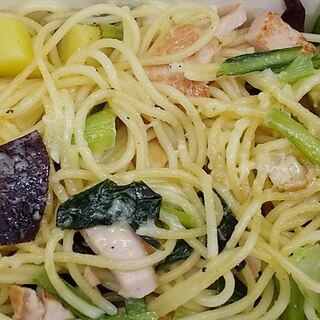 焼き芋とロースハムのパスタ